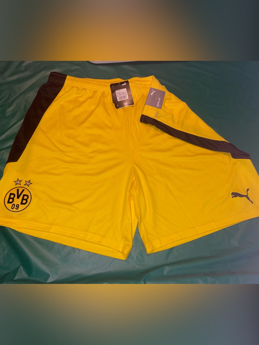 Puma Men’s Yellow Athletic Shorts with Black Accents